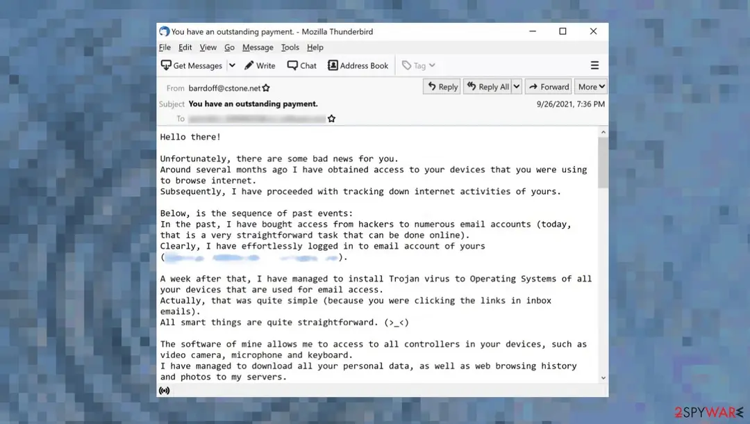 Unfortunately, there are some bad news for you" email: you have an outstanding payment email scam