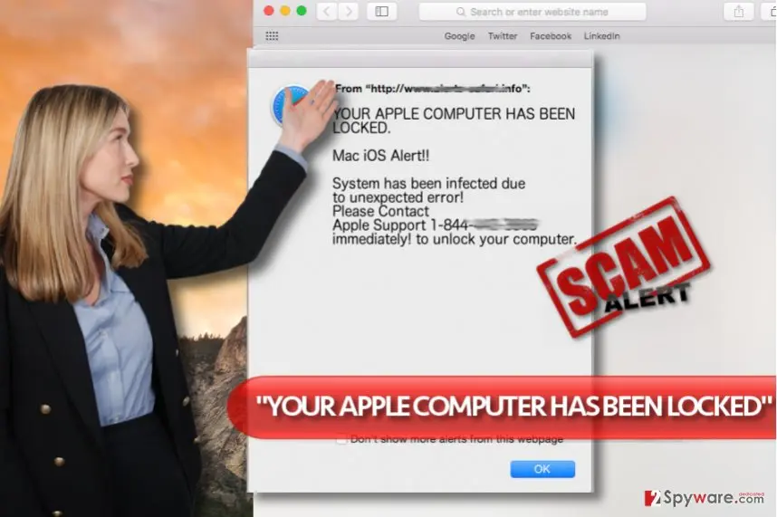 YOUR APPLE COMPUTER HAS BEEN LOCKED" Tech Support Scam virus: your apple computer has been locked virus