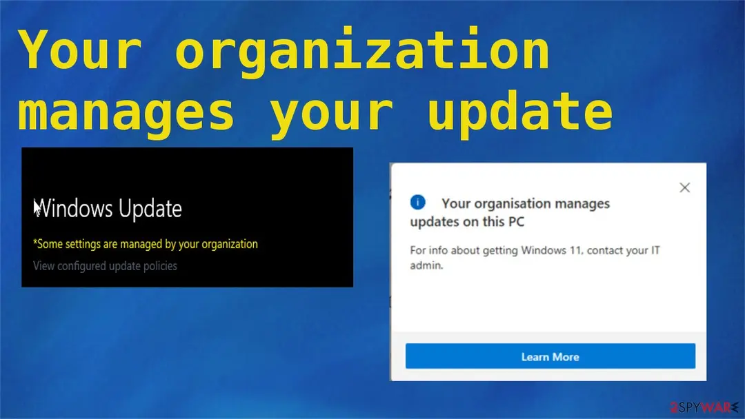 Your organization manages your update settings: screenshot