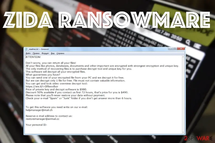 Screenshot of Zida ransomware: screenshot
