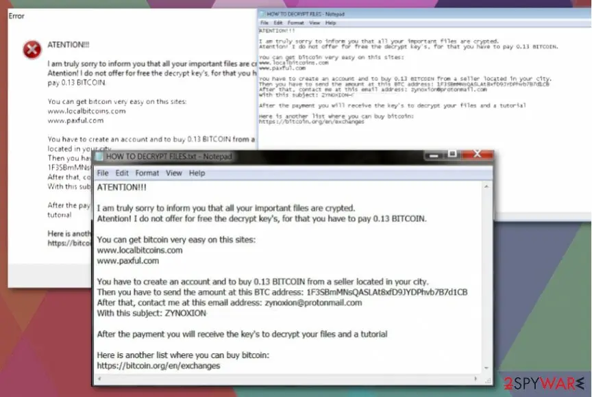 Screenshot of ZyNoXiOn ransomware: screenshot