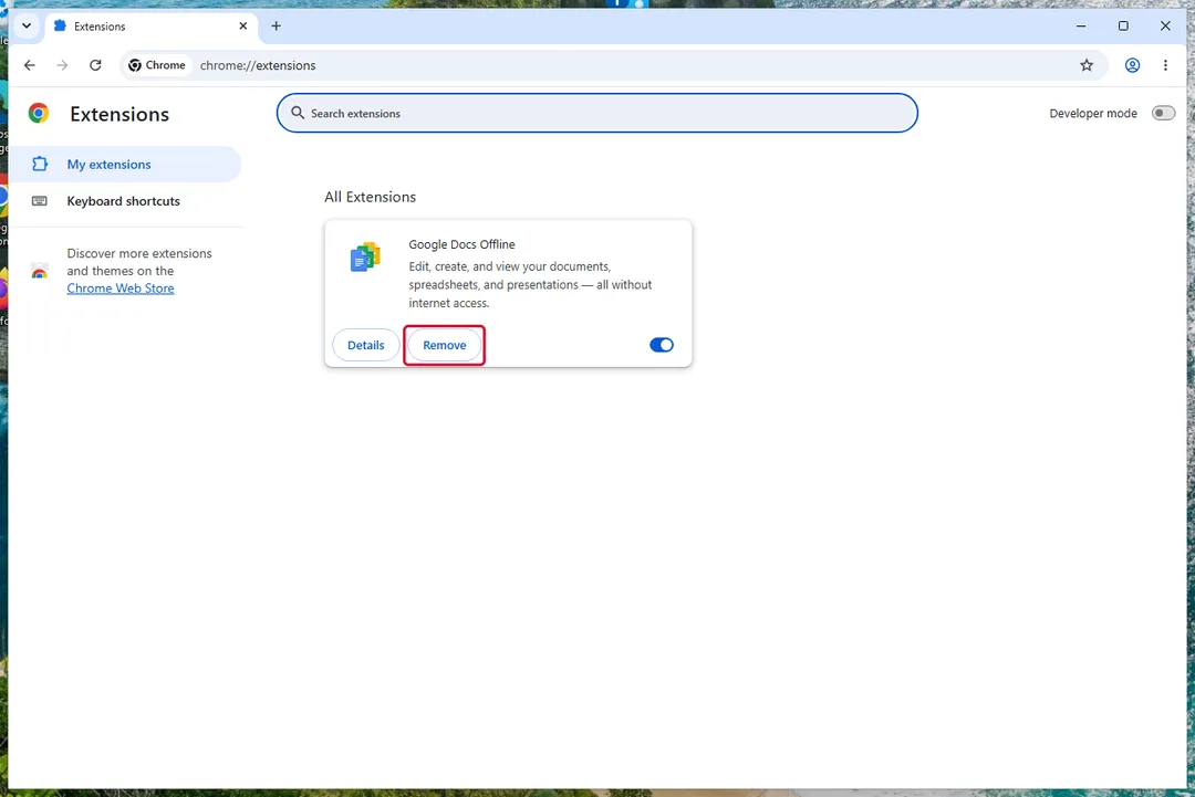 Remove on the extension card