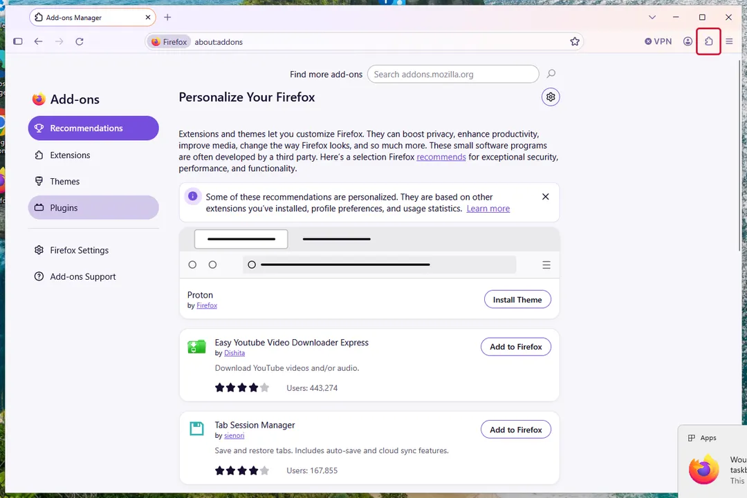 Add-ons and themes, Extensions
