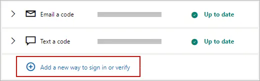 Microsoft account sign-in methods with Add a new way to sign in or verify