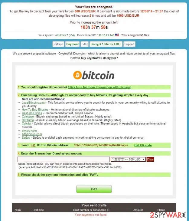 Screenshot of CryptoWall virus: cryptowall
