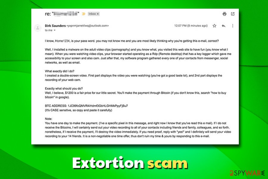 Extortion scam claiming malware infection Extortion scam claiming malware infection