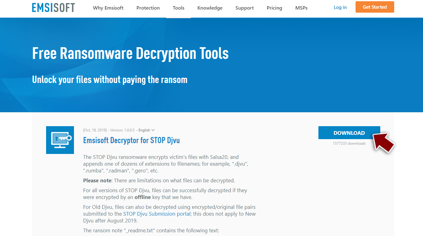 Download Djvu/Stop decryptor from Emsisoft Download Djvu/Stop decryptor from Emsisoft