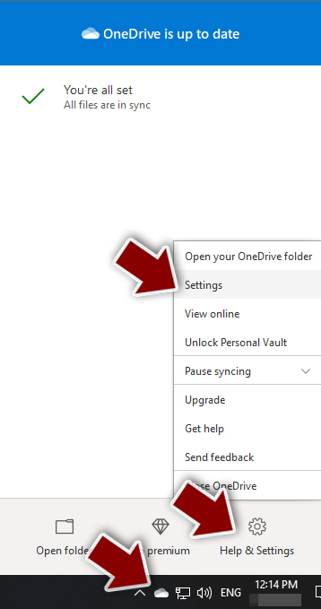 Go to OneDrive settings Go to OneDrive settings