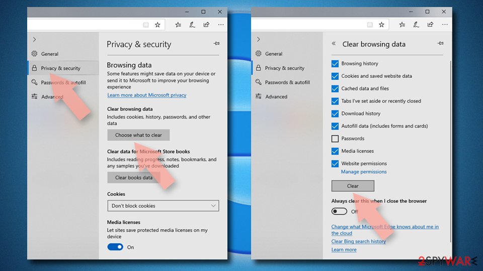 Clear Edge browsing data