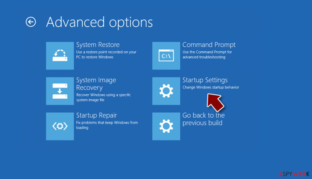 Startup settings Startup settings