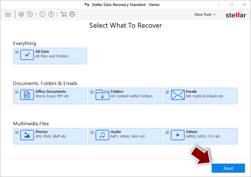 Select what to recover Select what to recover