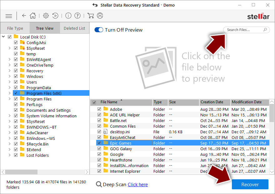 Recover files Recover files