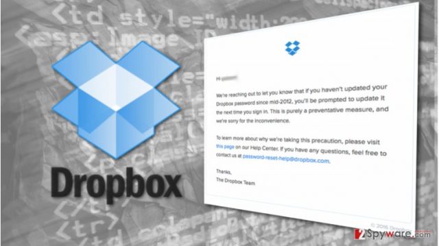 An image of the Dropbox security breach notification