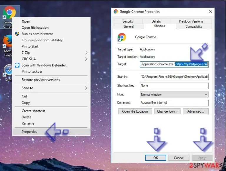Modified browser shortcuts