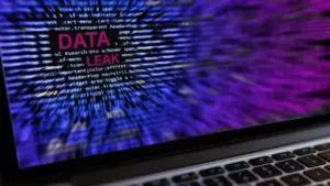 Computer displaying data leakage notification