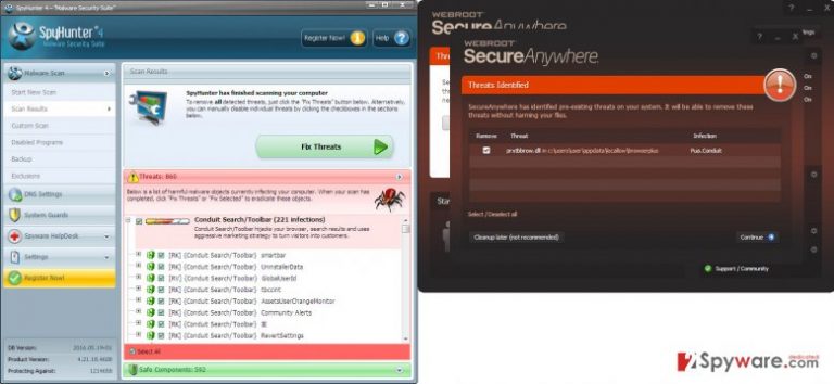 The picture of Webroot and SpyHunter (virus reports)