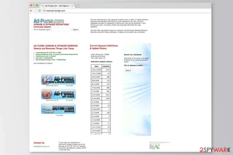 The official site of Ad Purge Spyware Remover
