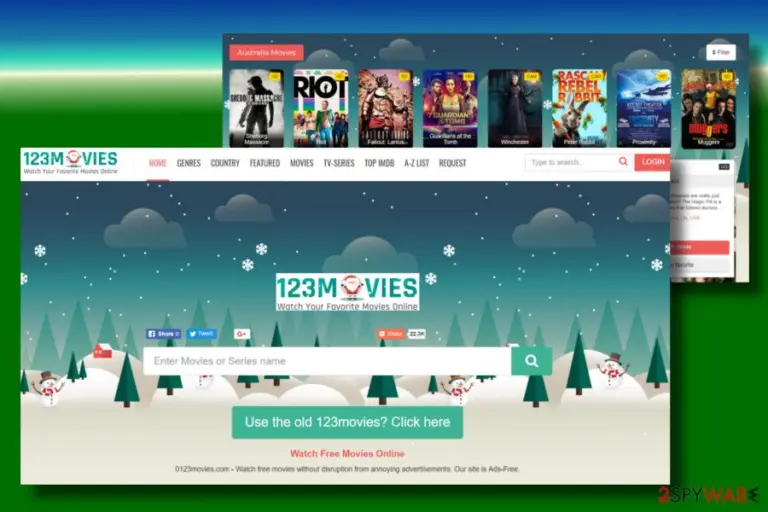 A printscreen of 0123movies.com virus