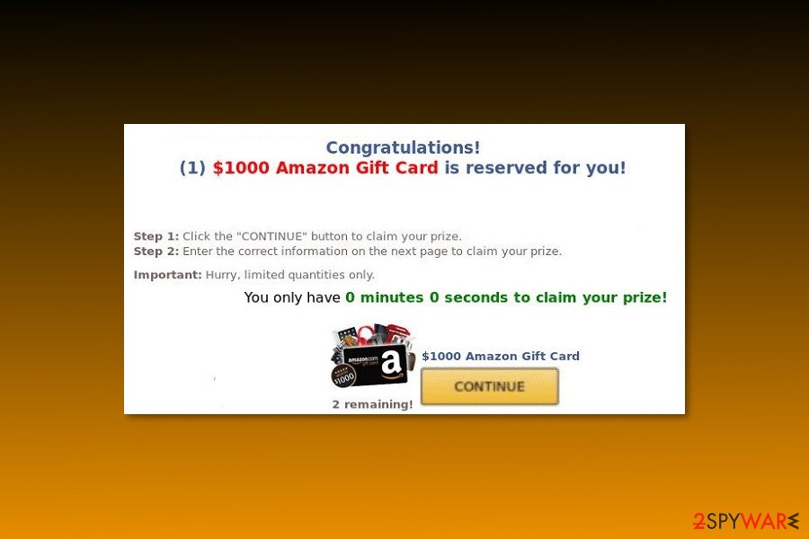 Example of “$1000 Amazon Gift Card is reserved for you” virus Example of “$1000 Amazon Gift Card is reserved for you” virus