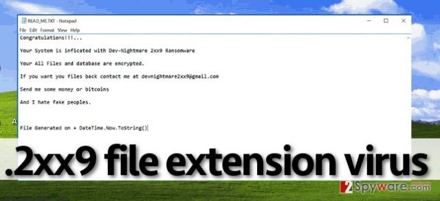 2xx9 file extension virus sends a message to the victim