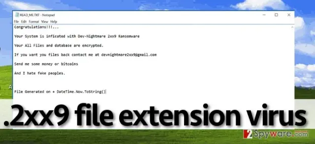 2xx9 file extension virus sends a message to the victim