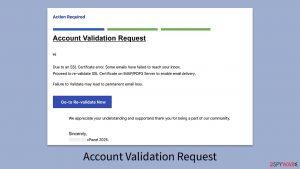Account Validation Request email scam