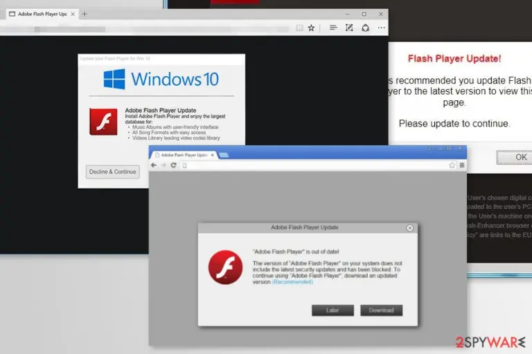 Examples of Adobe Flash Player is out of date scam