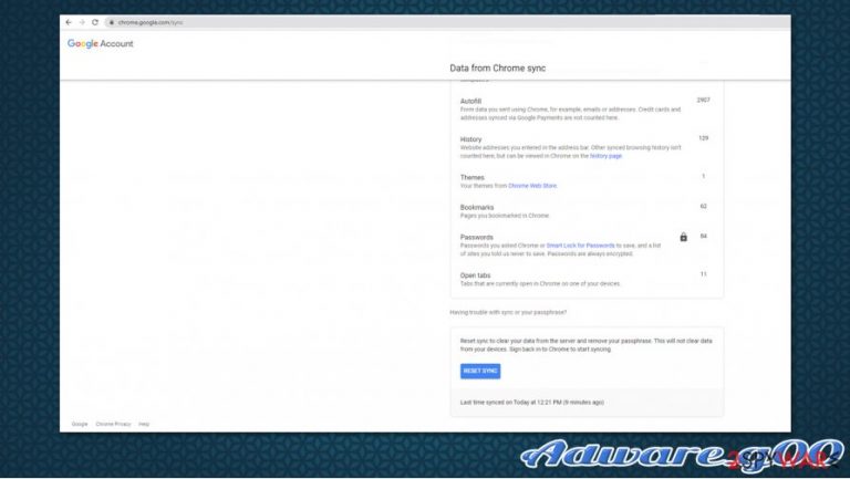 Adware.g00 Chrome sync reset