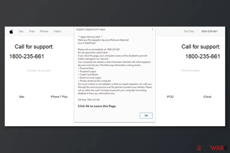 APPLE SECURITY BREACH tech support scam website