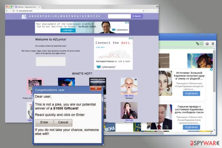 Example of AZLyrics ads