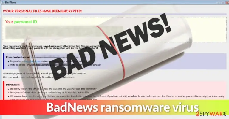 Screenshot of BadNews ransomware virus