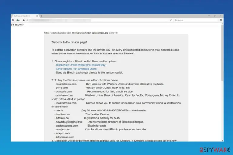 Bitpaymer ransomware payment website