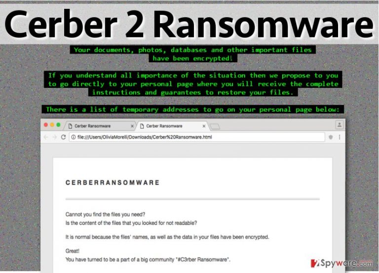 Ransom notes left by Cerber 2.0 ransomware virus Ransom notes left by Cerber 2.0 ransomware virus