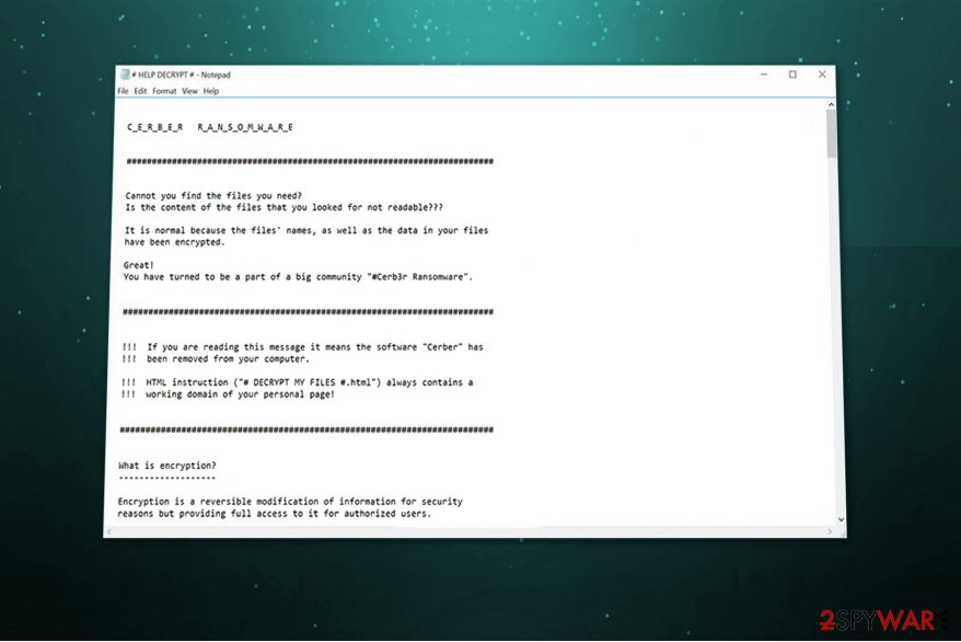 Cerber3 ransomware message Cerber3 ransomware message
