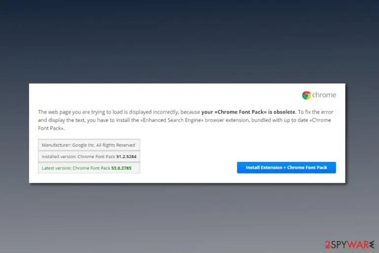 Screenshot of Chrome Font Pack virus