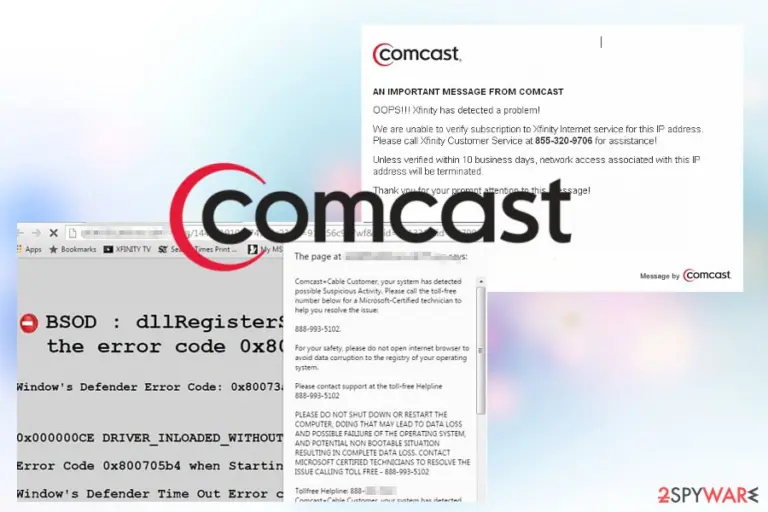 Comcast Cable Warning Alert pop-up