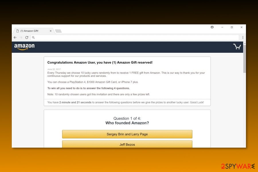 Image of “Congratulations Amazon User” virus Image of “Congratulations Amazon User” virus