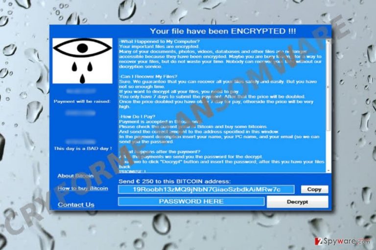The image displaying CryForMe threat The image displaying CryForMe threat