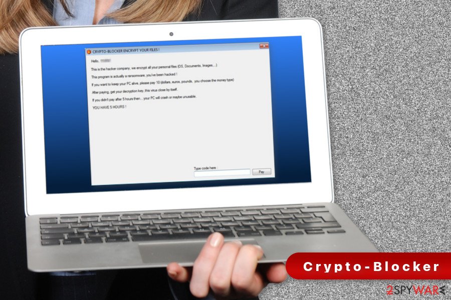 The illustration of Crypto-Blocker ransomware virus The illustration of Crypto-Blocker ransomware virus