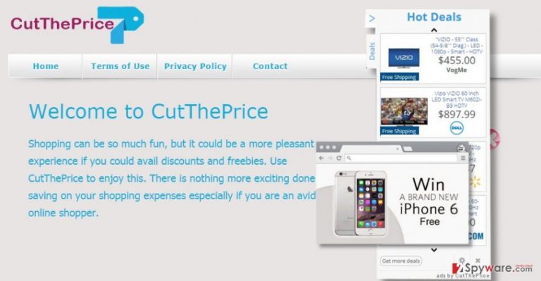 The main page of Cut The Price and its ads The main page of Cut The Price and its ads