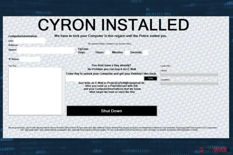 Ransom note by Cyron ransomware virus 