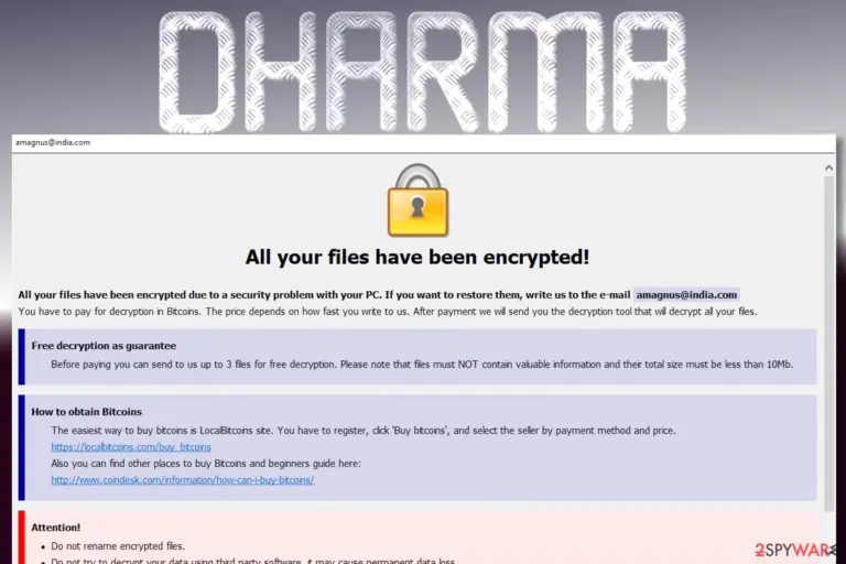 The ransom note of Dharma ransomware virus