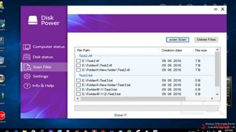 The example of DiskPower