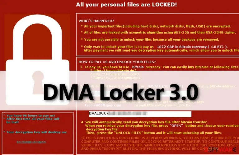 DMA Locker 3.0 virus encrypts files and asks for a ransom