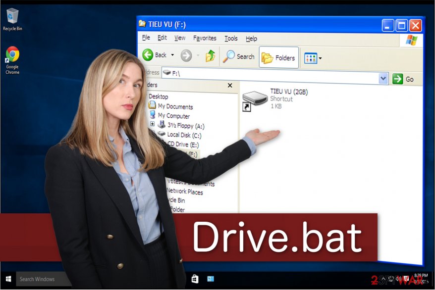 Drive.bat virus hides content from the USB flash drive Drive.bat virus hides content from the USB flash drive