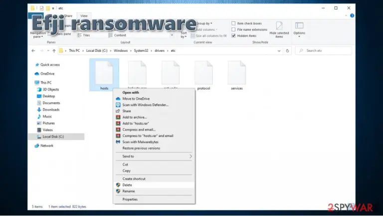 Efji ransomware modifies hosts file