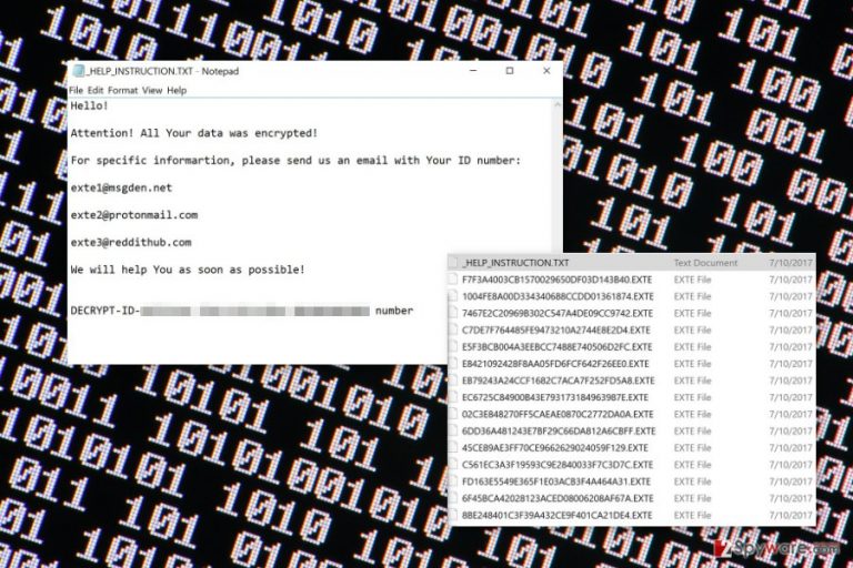 Ransom note by Exte ransomware virus Ransom note by Exte ransomware virus