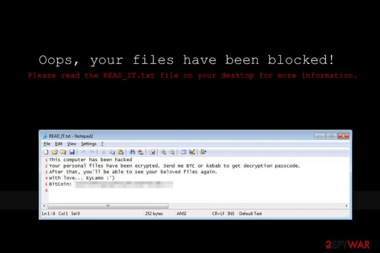 Ransom note by EyLamo ransomware Ransom note by EyLamo ransomware