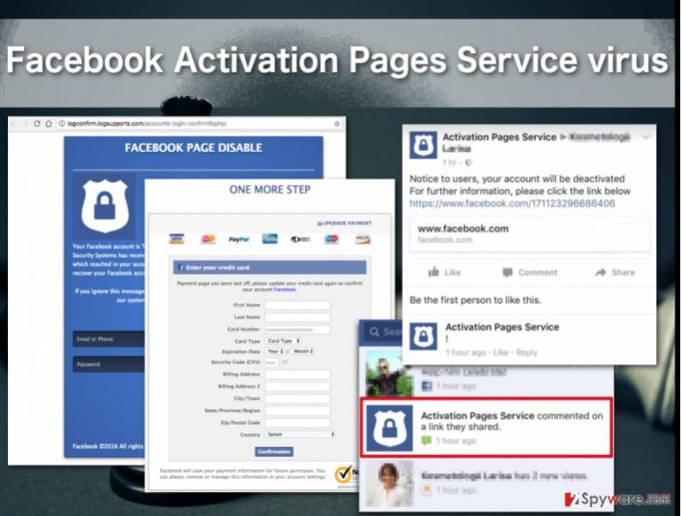 Facebook Activation Pages Service virus illustration Facebook Activation Pages Service virus illustration